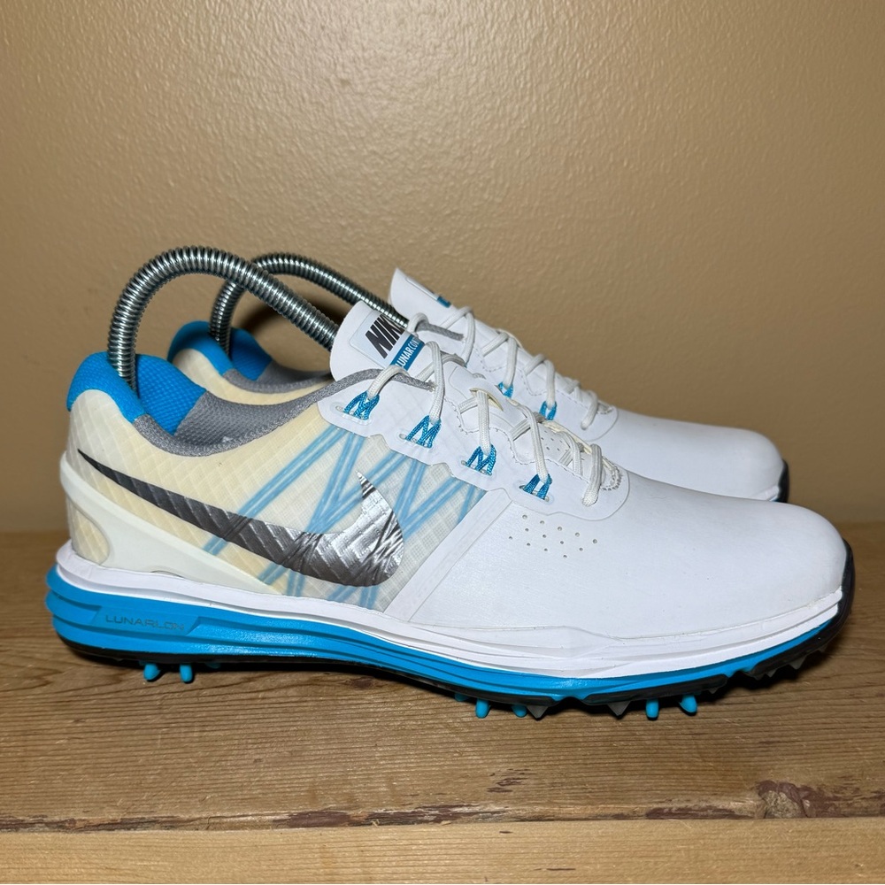 Nike Womens Lunar Control Golf Shoes White Blue Lace Up Low Top 8.5